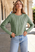 Raglan Long Sleeve Exposed Seam Detail Relaxed Fit Crew Neck Top